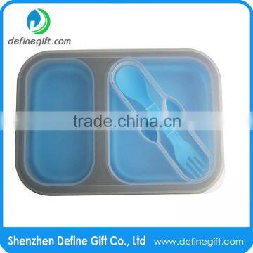 BPA Free 2 Compartment Eco Pink or Blue Folding Silicone Collapsible Lunch Box