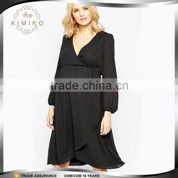 Alibaba Lantern Sleeves Black Maternity Dress Pregnant Women Purple