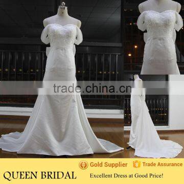 New Arrive Sleeveless Appliqued Sequins Satin Wedding Dress Detachable Skirt