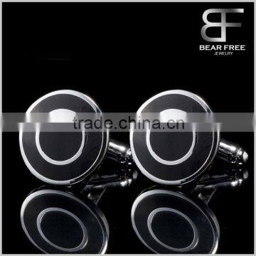 High Quality Black Round Circles Enamel Cufflinks