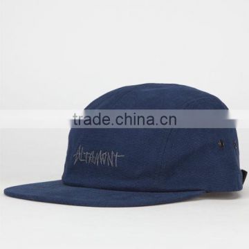 Wholesale Navy 5 Panel Cap Custom Embroidered 5 Panel Hat with Adjustable Strap