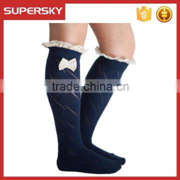 A-05 jacquard lace boot socks knit boot socks with bow lace lace ruffled bowknot knit leg boot socks