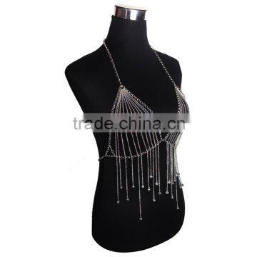 Multi Chain Necklace Long European And American Big Exaggerated Alloy Body Chain Tassel Silver Crystal Necklace photo-2