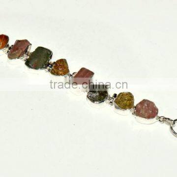 Rough Tourmaline Gemstones 925 Sterling Silver Bracelet photo-2
