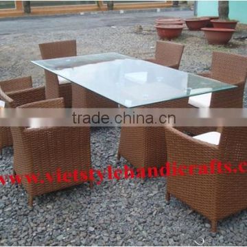 VIET STYLE, HANDICRAFTS WICKER DINING SET,OUTDOOR FURNITURE WITH BEST PRICE ,ALUMINUM ,STEEL FRAME IN VIET NAM