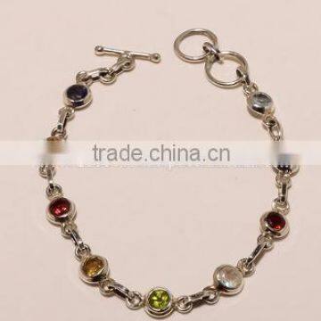 B0027-STERLING SILVER MULTI STONE BRACELET 11.18