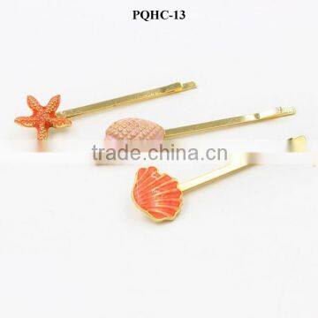 2015 Latest design summer beach style enamel sea star shell metal gold bobby hairpin