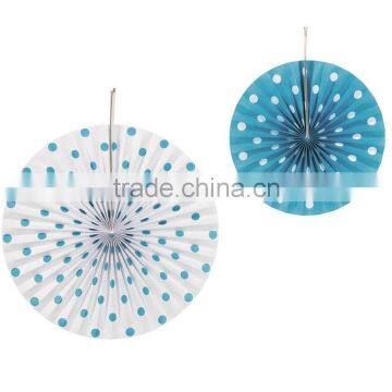 Turquoise and white POLKA DOT Paper Hanging Fans Wedding Decoration