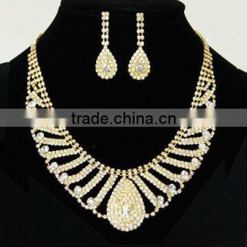 Gold Plated Wedding Bridal Crystal Rhinestone Necklaces Set arabic bridal jewellery sets