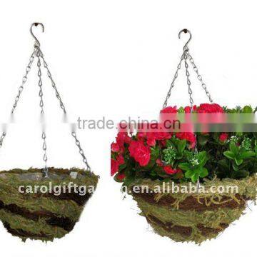 Green Moss and Brushwood hanging planter, hanging basket, Green Moss flower pot