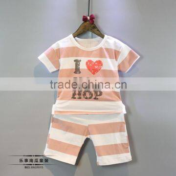 Factory Supply Soft Washable Casual Letter Stripes Printed Kids Clothes Clothing Set