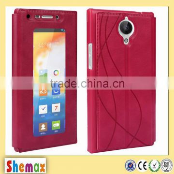 Hot-selling open window leather case cover for gionee elife e7,For gionee elife e7 case