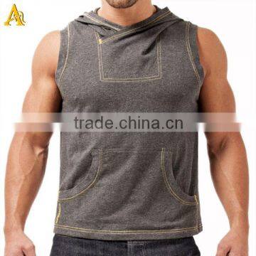 Men cotton fleece custom hoodie of sleeveless hoodies