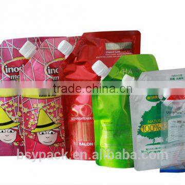 Alibaba OEM made 100-500ml liquid juice packaging bag with spout / plastic food packaging stand up pouch