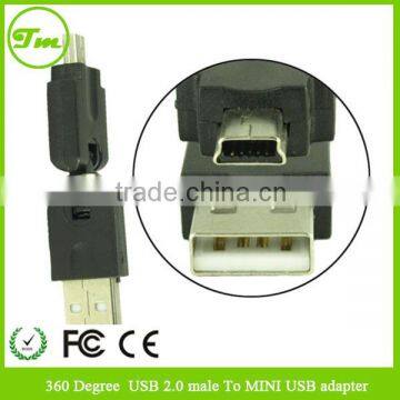 Rotary adapter 360 degree USB Type A Male to USB mini 5p male Adapter