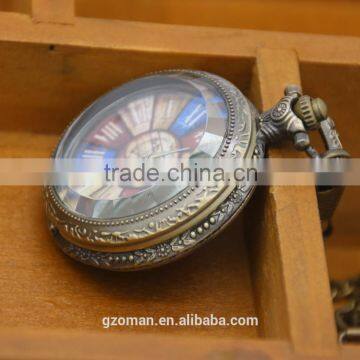 Retro Blue Roman Number Dial Glass Window Pocket Watch photo-3
