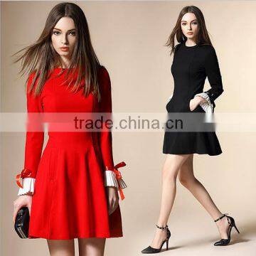 2016 hot selling luxury pure round neck pleated sleeves princess dress for party