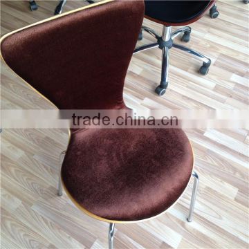 The Standard Stacking Brown Fabric Upholstery Plywood Dining Chair with Chrome Tube Legs