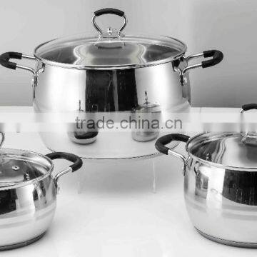 6pcs Stainless Steel caserole pot with black silicone casting handle