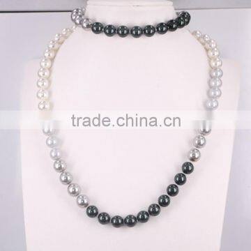 Round Shell Pearl Necklace, Shell Gem Beaded Necklace photo-2