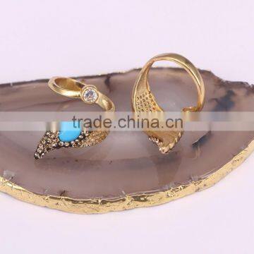 New Style Gold Design Ring, Pave Crystal Zircon Turquoise Stone Rings