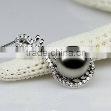 Beautiful Chinese Lute Shape Tahiti AAAA Top Qualtity Round Black 10-11mm 925 Silver Sea Pearl Pendant photo-6