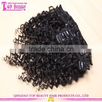 Top quality mongolian kinky curly clip in hair extensions for african american virgin human clip in hair extensions