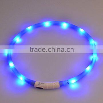 LED USB Rechargeable Water Resistant Silicone Pet Cat Dog Collar LED Light-Up Safety Neck Loop Adjustable Flashing Collar