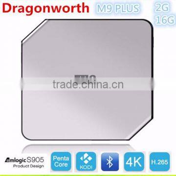 2016 dragonworth wholesale ! M9 plus TV BOX Amlogic S905 Quad core 2G 16G Google Android 5.1 4K TV box