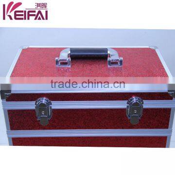 Custom Logo Lockable Hardshell Red Pu Makeup Case With Compartments With Mirror photo-4