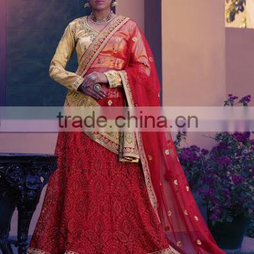 Cursorial Red Brasso Net Lehenga Choli/fancy lehenga choli/Lehenga Choli Wholesaler In India