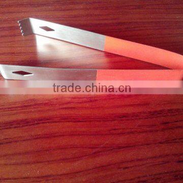 rubber handle stainless steel ice tong -orang