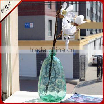 Wholesale Home Decoration Green Clear Tall Glass Vase Handmade Bubble Process Glass Flower Bottle photo-3