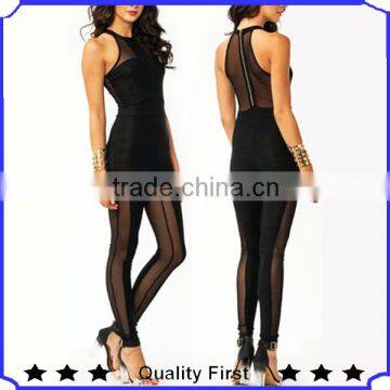 meshtastic mockneck bodycon jumpsuit fashion ladies pants