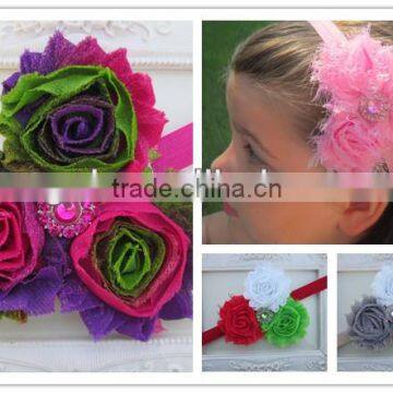 2.5" Shabby Frayed Flowers with Baby Elastic Headbands for Kids Hair Accessoires IN STOCK