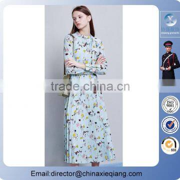 2016 Fashion Ladies Casual Pleated Dress Floral Dress for Women