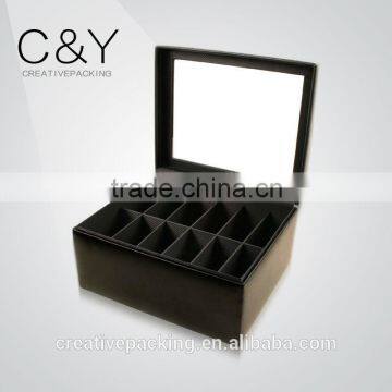 Unique special inner design leather glass gift box with mirror