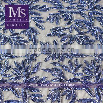 Modern design high quality bling blue sequin mesh fabric for evening dress