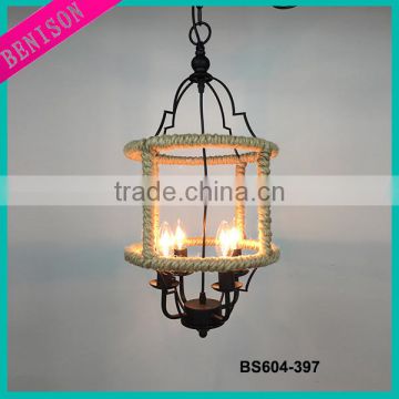 Metallic Ceiling Lamp W/4 Lights hemp rope retro country style and 110V 220V edison bulbs hanging pendant lighting