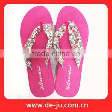 Printing Fabric Strap Whole Pink Sole Flip Flops Soft Pink EVA Flat Sandals