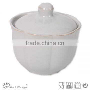 White Emboss Ceramic Sugar Bowl photo-2