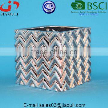 New Design Electric Plating Copper and Light Gold Geometry Patterned Square Ceramic Planter Pot photo-6