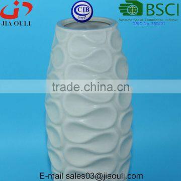Matte Grey Ceramic Vase With Embossed Wave Design photo-3
