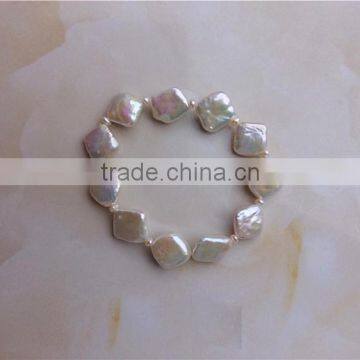 white diamond shape freshwater pearl bracelet wholesale 10-12mm