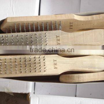 Steel wire brush with wooden handle