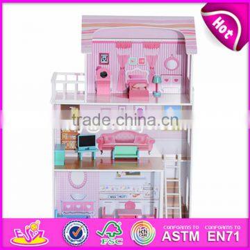 New Design 13 Pieces of Furniture 3 Floor Pretend Play Pink Wooden Cottage Dollhouse for Children W06A230 photo-2