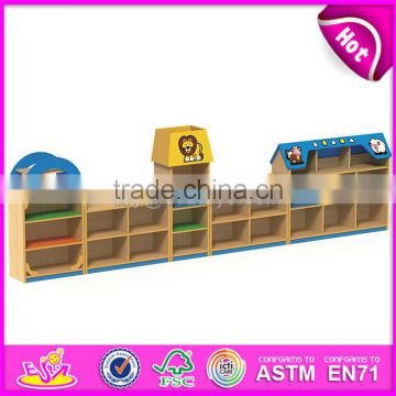 High quality kindergarten toy storage furniture cartoon wooden kids storage furniture W08C209