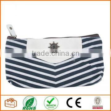 Canvas Navy Style Pen Pencil Case Cellphone Coin Cosmetic Makeup Bag Pouch Purse,Dark Blue photo-2