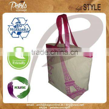 2016 Customize Canvas tote bag with PU handle