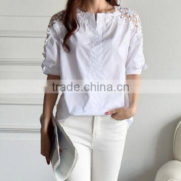 Lace white casual shirt design for women,shirt model tops for women for newest 2015